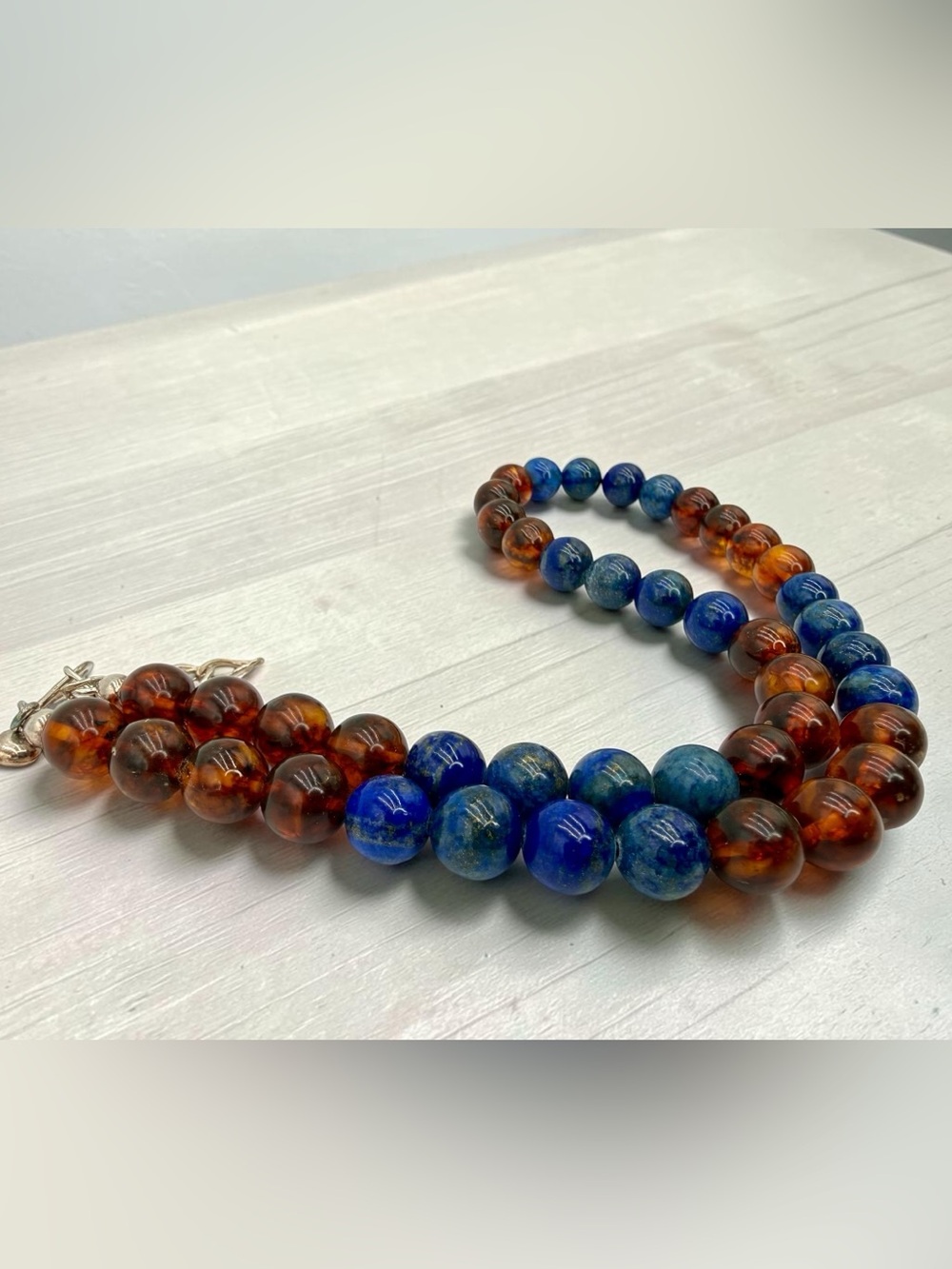 Jay King DTR Lapis Amber Bead Necklace Sterling 18-20” Adjustable Southwest Boho - Picture 12 of 17